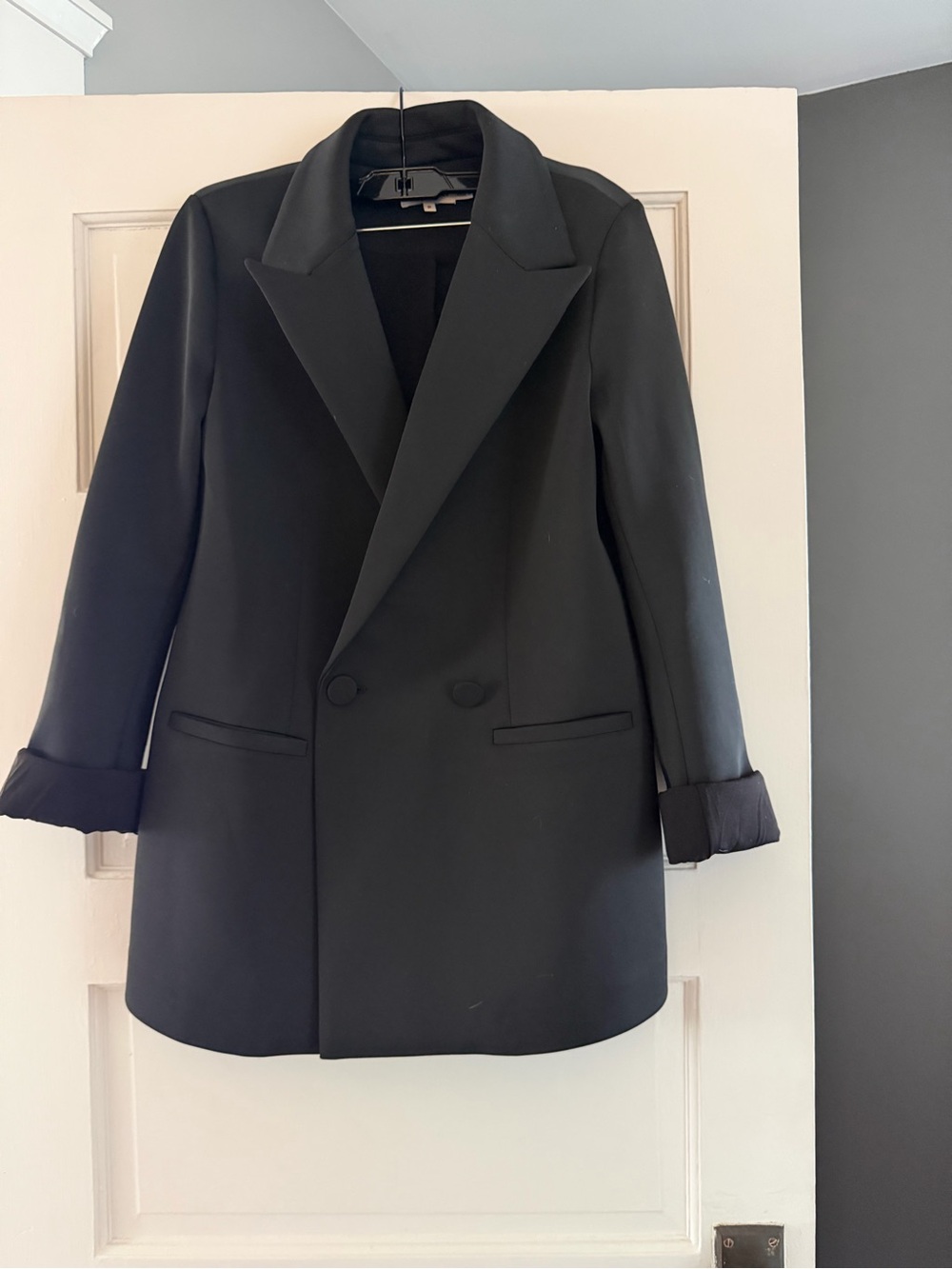 Good American Black Double-Breasted blazer Scuba Knit
